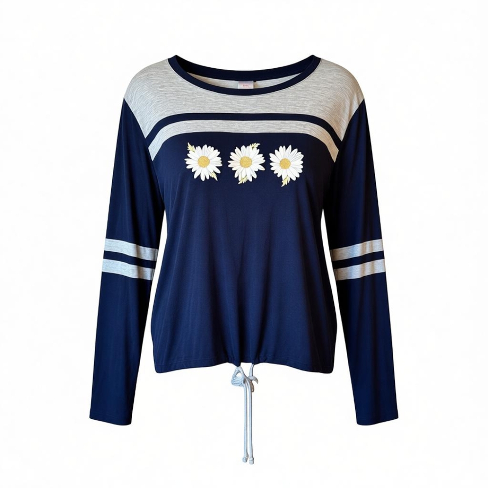 Navy Blue Floral Women's Top